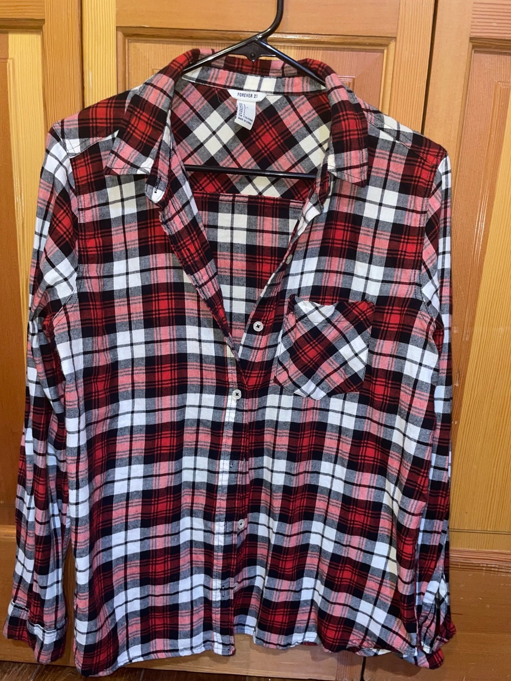 Forever 21 Red and White Plaid Button-Down Shirt for women